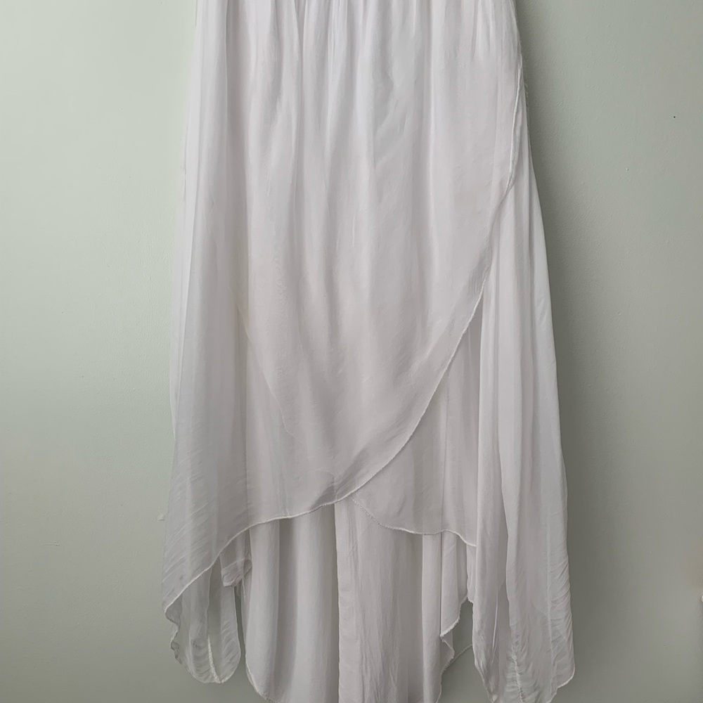Made In Italy Silk Goddess White Asymmetrical Layered Pants M